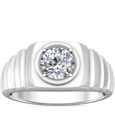 NEW Men's Ridged Solitaire Engagement Ring in 14k White Gold